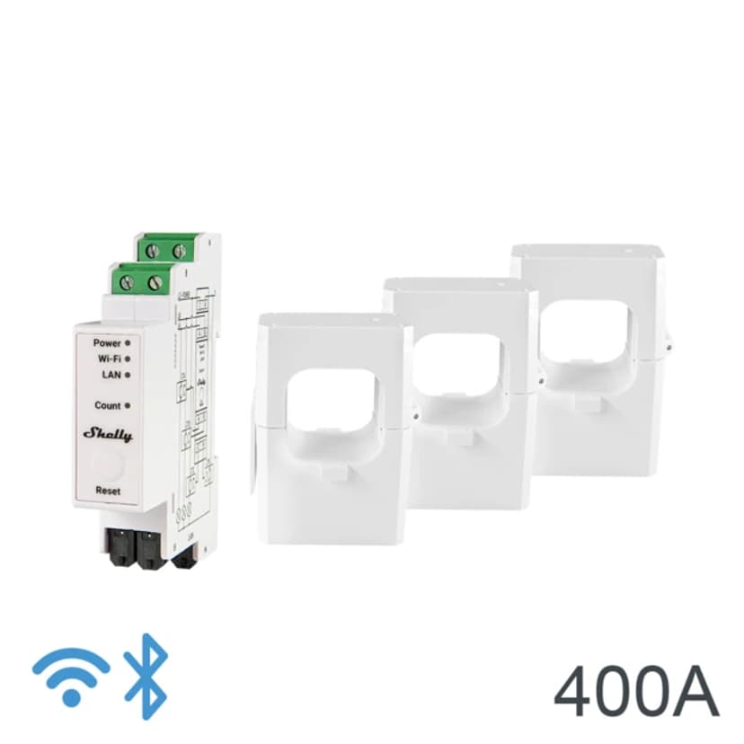 Shelly Pro 3EM trefas 400A Energimätning med WiFi och Ethernet