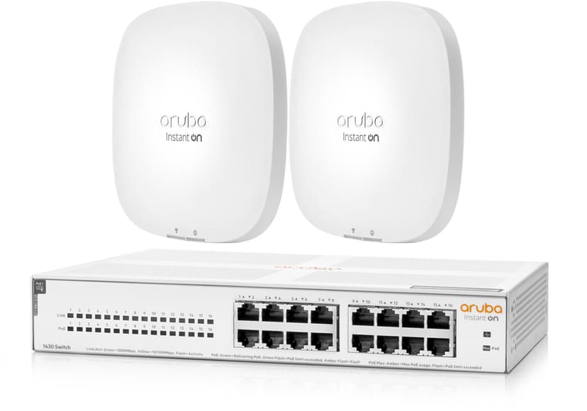 HPE Networking Instant On 1430 16-Port Gigabit PoE 64W Switch + 2X HPE Instant On AP22 Indoor