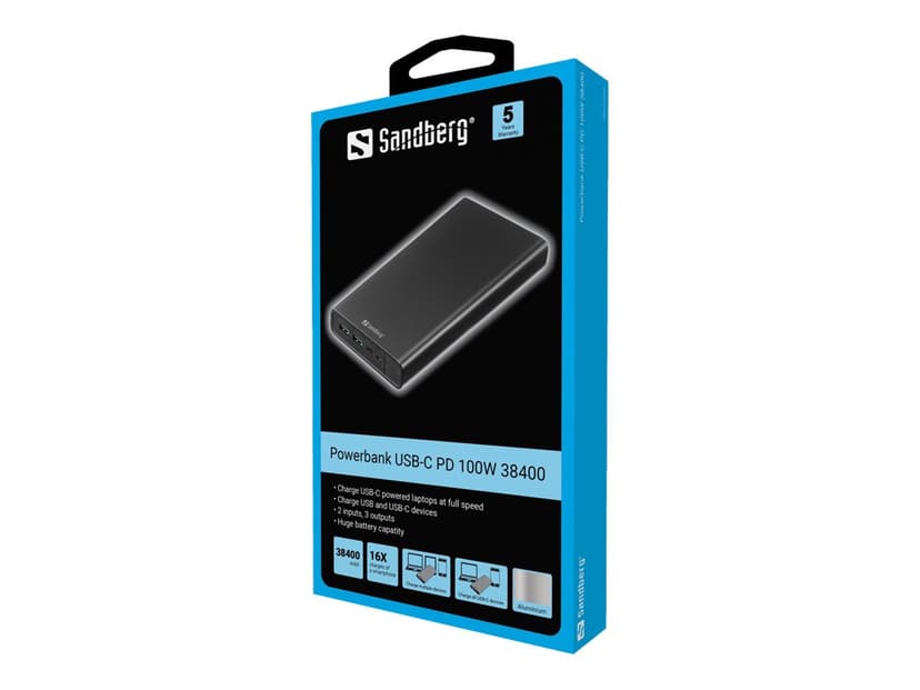 Sandberg Powerbank USB-C PD 142, 38400Wh Sort