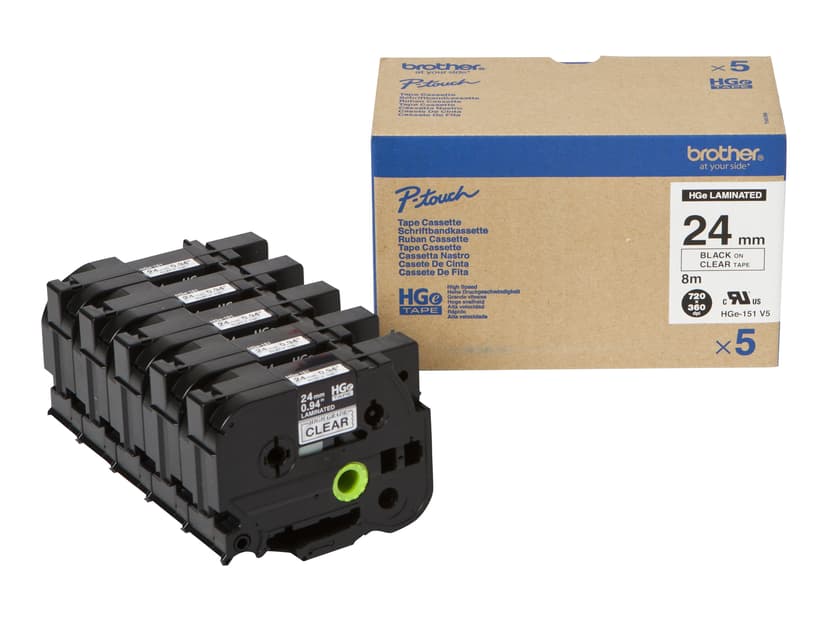 Brother Tape 24mm HGe-151v5 Zwart/Doorzichtig 5-Pack