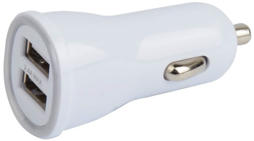 Cirafon Lader for bruk i bil 1Amp 2xUSB - Hvit Hvit