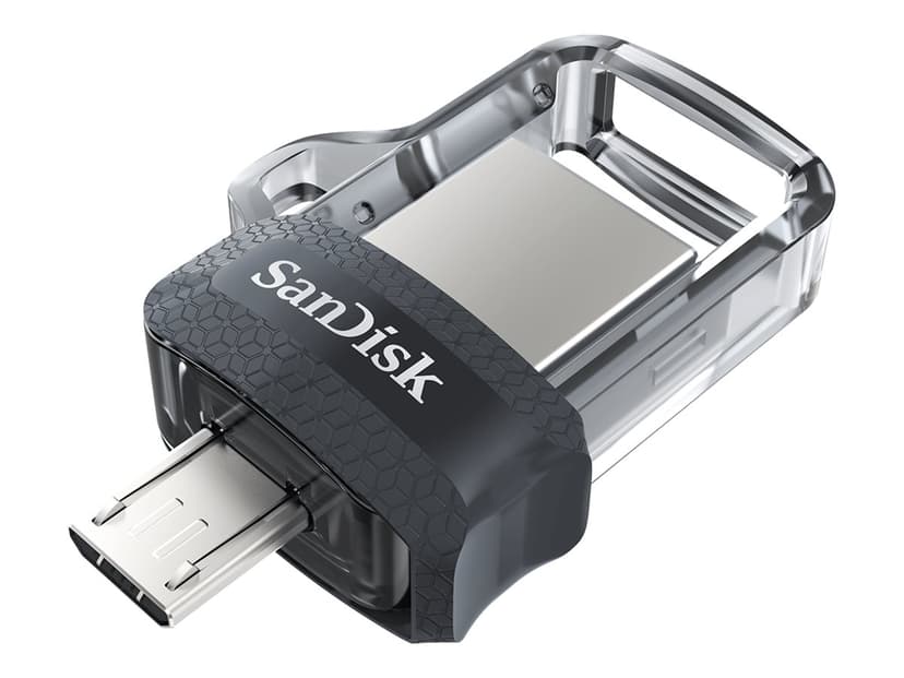 SanDisk Ultra Dual 64GB USB-A / Micro-USB Zwart, Zilver, Transparant