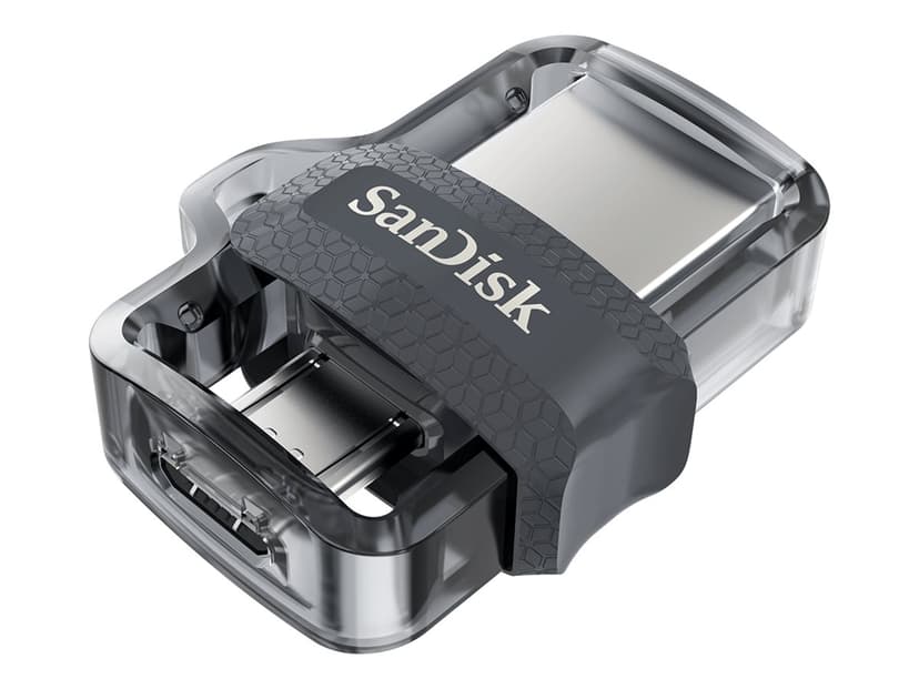 SanDisk Ultra Dual Drive M3.0 64GB USB Type-A / Micro-USB Musta, Hopea, Läpinäkyvä