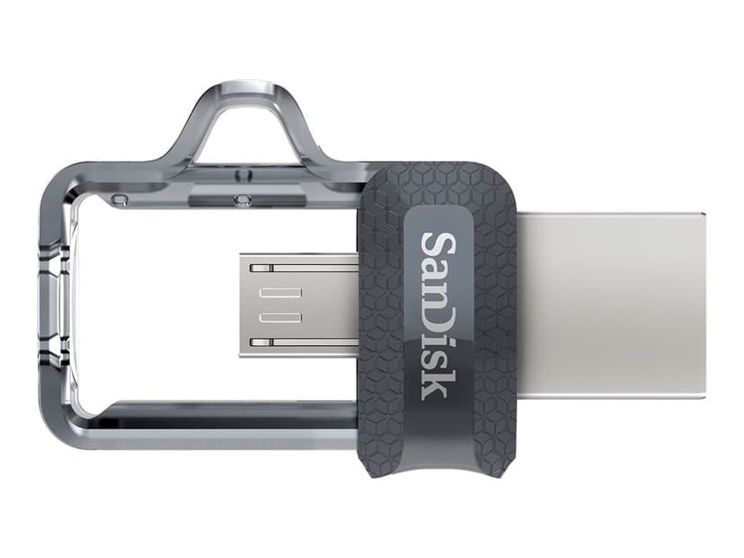 SanDisk Ultra Dual Drive M3.0 64GB USB-A / Micro-USB Svart, Sølv, Gjennomsiktig