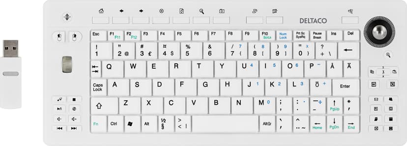 Deltaco Wireless Mini Keyboard Trackball White