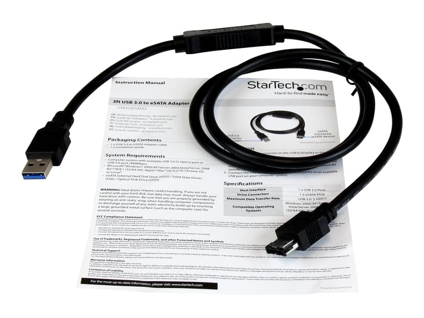 Startech USB 3.0 to eSATA Adapter Cable 0.9m USB A Sort