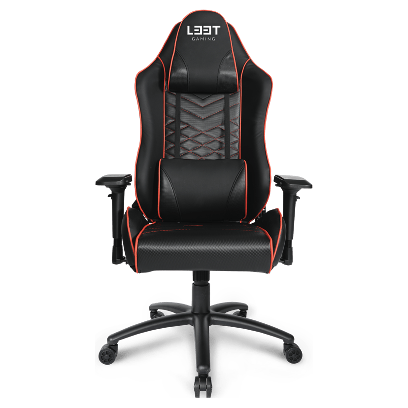 L33T E-Sport Gaming Stol - Rød + Lightpack + Røde Hjul