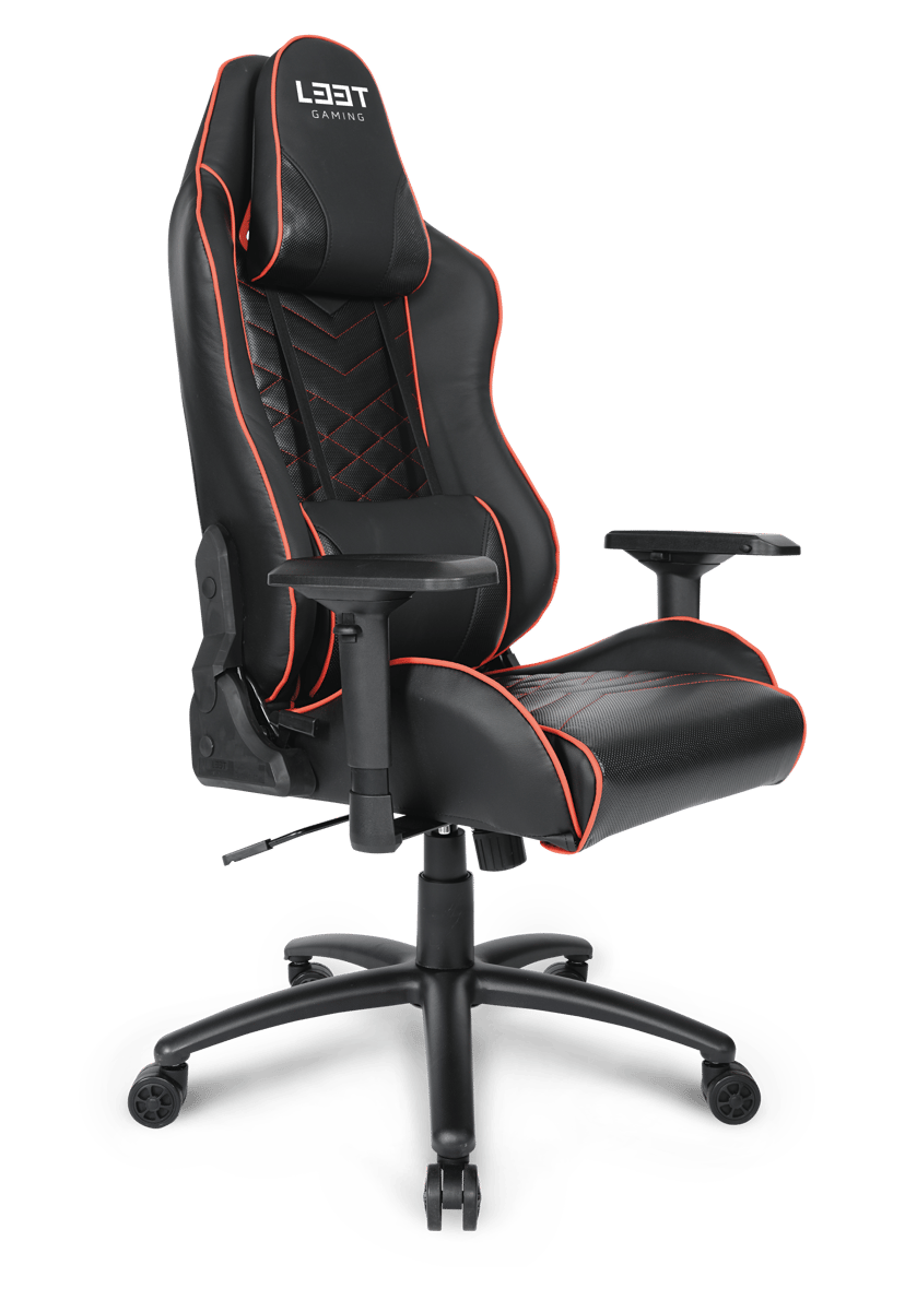 L33T E-Sport Gaming Stol - Rød + Lightpack + Røde Hjul