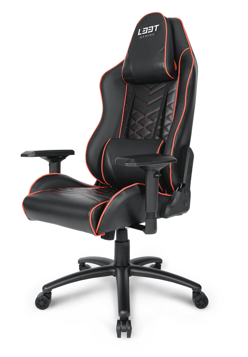 L33T E-Sport Gaming Stol - Rød + Lightpack + Røde Hjul