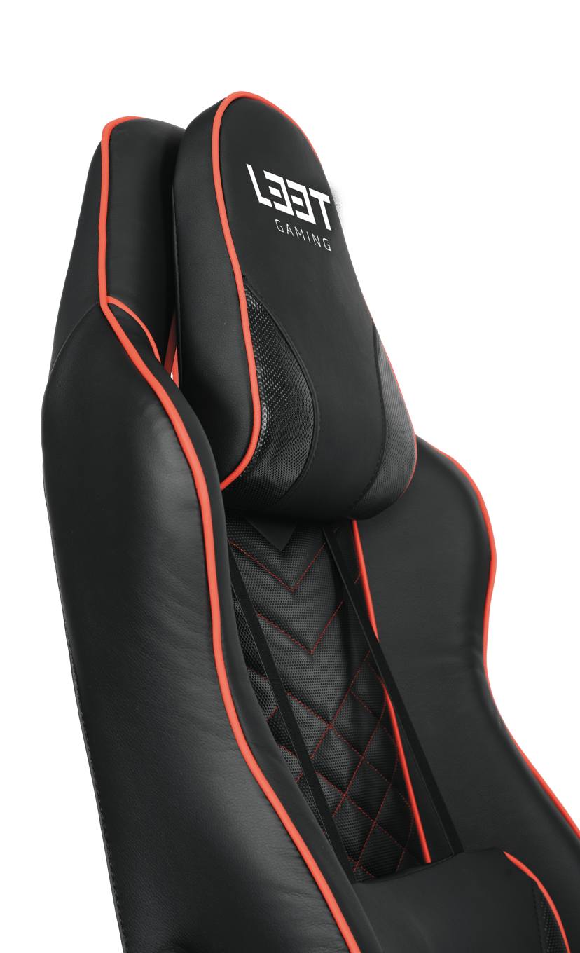 L33T E-Sport Gaming Stol - Rød + Lightpack + Røde Hjul