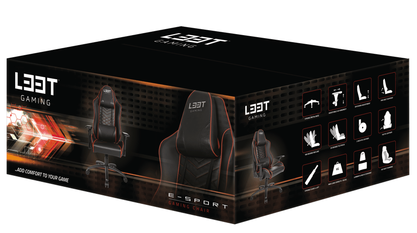 L33T E-Sport Gaming Stol - Rød + Lightpack + Røde Hjul