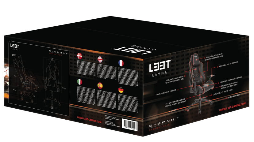 L33T E-Sport Gaming Stol - Röd + Lightpack + Röda Hjul