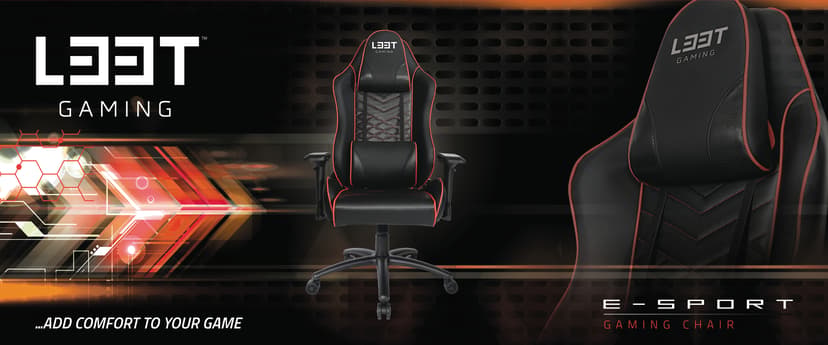 L33T E-Sport Gaming Stol - Röd + Lightpack + Röda Hjul