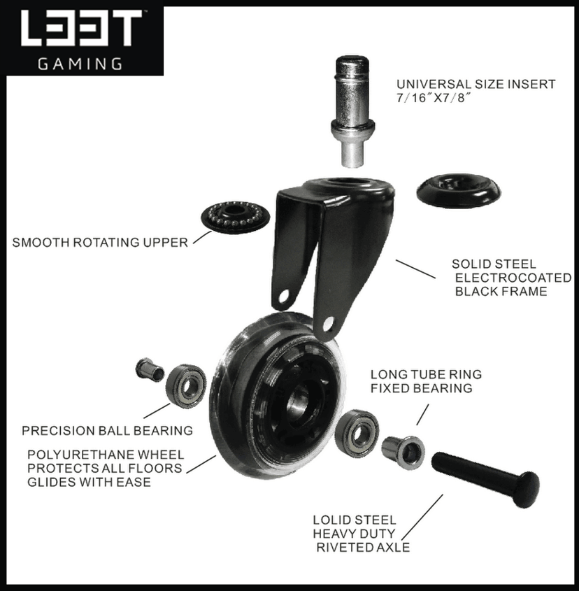 L33T E-Sport Gaming Stol - Rød + Lightpack + Røde Hjul