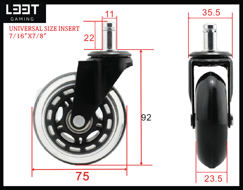 L33T E-Sport Gaming Stol - Rød + Lightpack + Røde Hjul