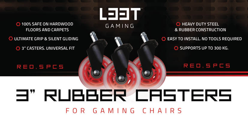 L33T E-Sport Gaming Stol - Röd + Lightpack + Röda Hjul