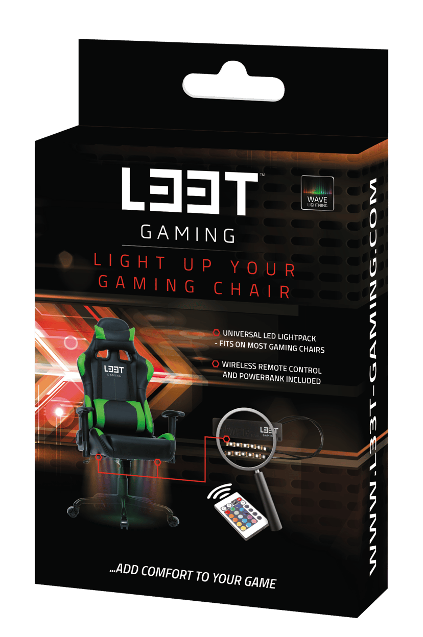 L33T E-Sport Gaming Stol - Röd + Lightpack + Röda Hjul