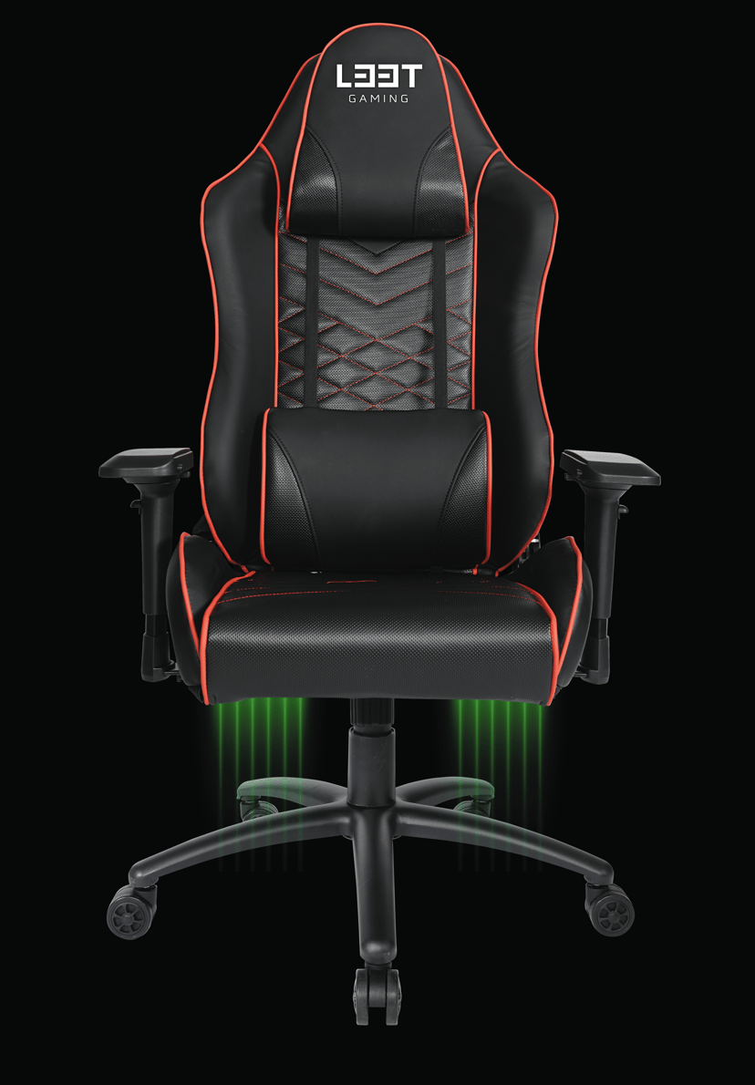 L33T E-Sport Gaming Stol - Röd + Lightpack + Röda Hjul