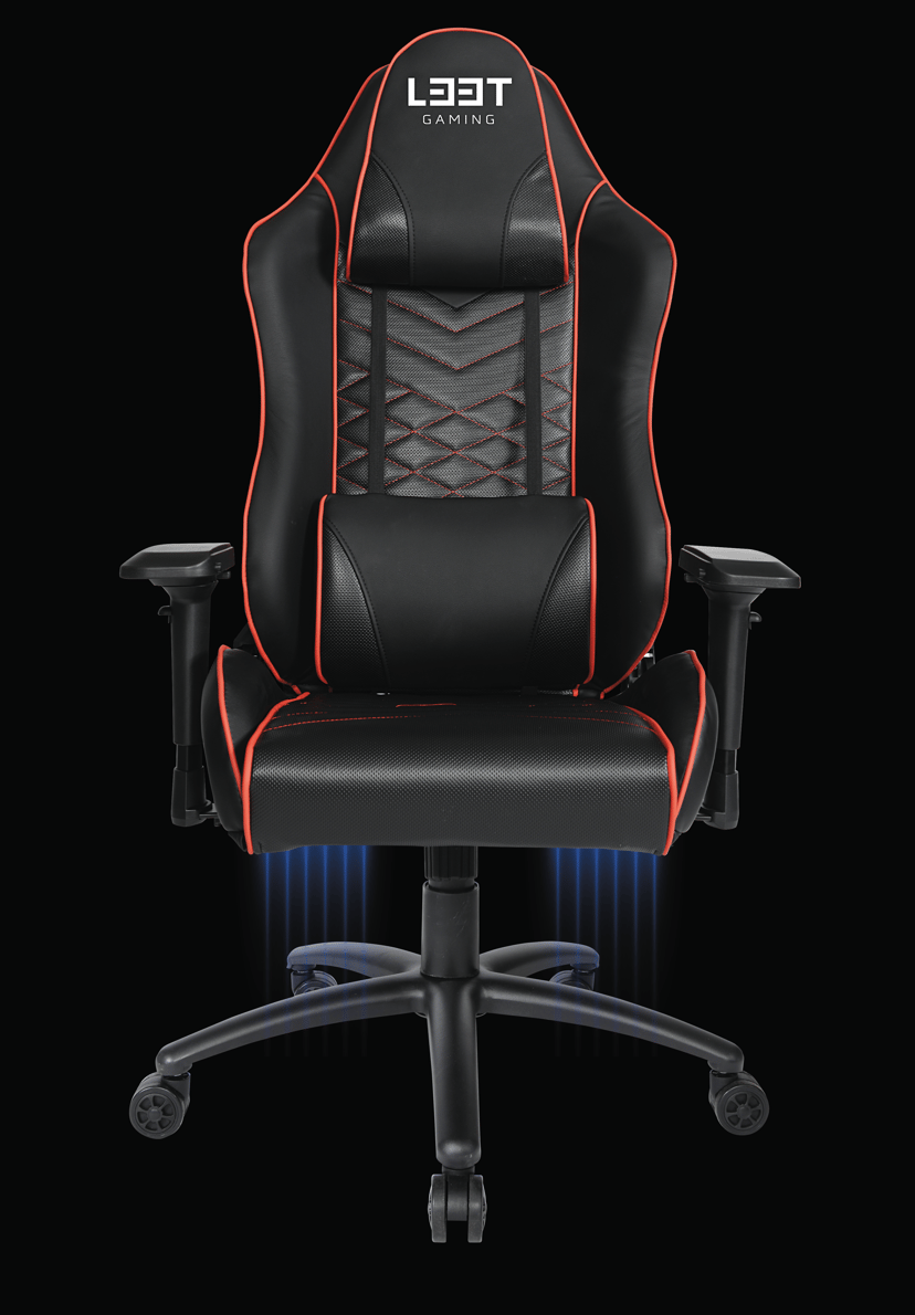 L33T E-Sport Gaming Stol - Rød + Lightpack + Røde Hjul