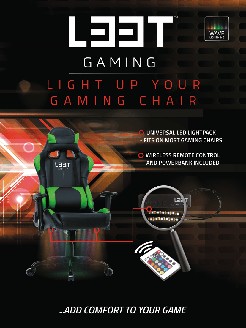 L33T E-Sport Gaming Tuoli - Punainen + Lightpack + Punaiset renkaat