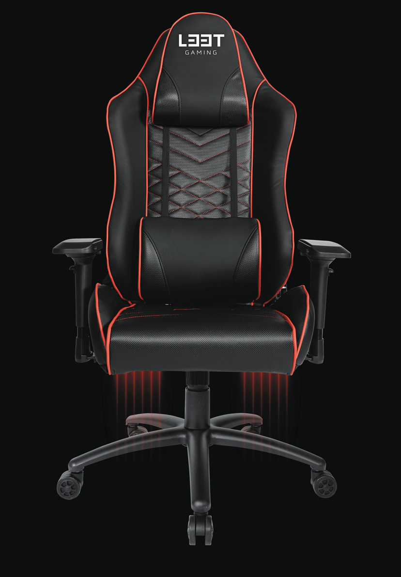 L33T E-Sport Gaming Stol - Rød + Lightpack + Røde Hjul