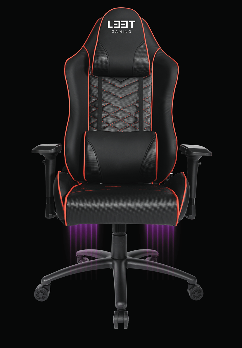 L33T E-Sport Gaming Stol - Röd + Lightpack + Röda Hjul