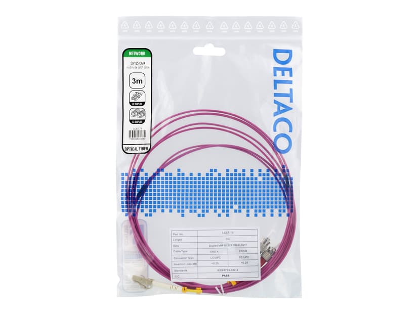 Deltaco Koblingskabel 3m LC ST OM4