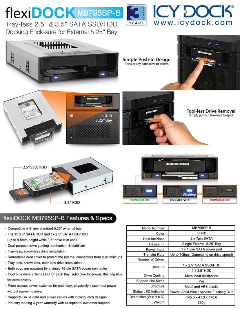 Icy Dock Icydock SAS/SATA HDD&SSD To 5.25"" Hot Swap Retail