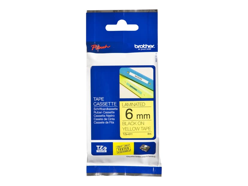 Brother Tape 6mm TZe-611 Svart/Gul