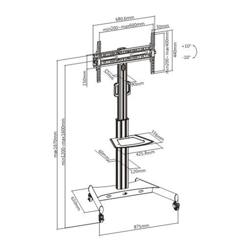 Prokord Fully-Adjustable TV Cart Aluminum