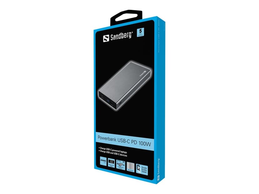 Sandberg Powerbank USB-C PD 100W 20000 Aluminium 20000mAh Grå