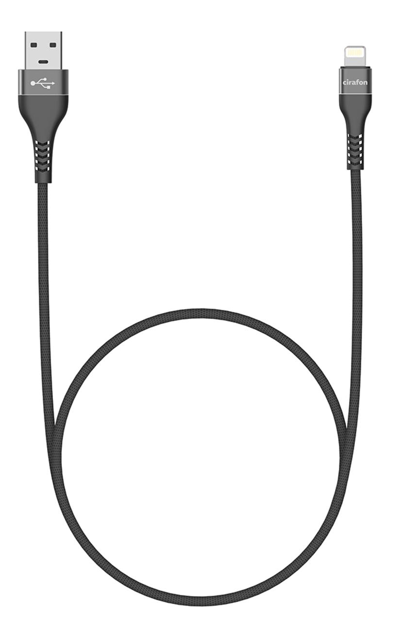 Cirafon AM To Lightning Cable 2.0m - Black - New Mfi 2m Svart, Grå