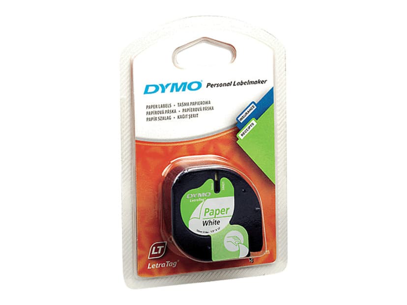 Dymo Tape LetraTag 12mm Paper Sort/Hvid