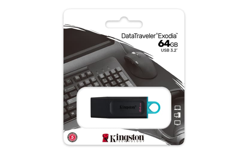 Kingston Datatraveler Exodia 64GB USB Type-A Sort, Turkis