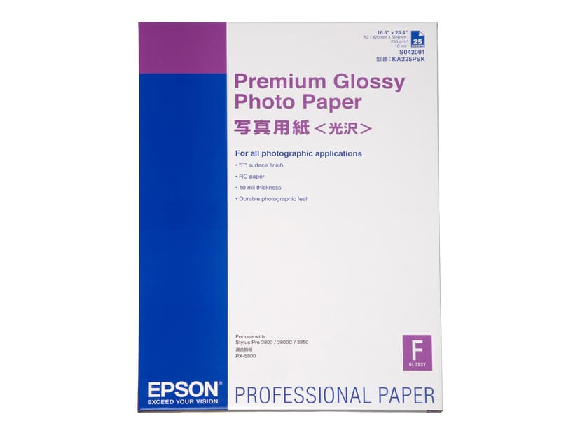 Epson Papper Photo Prem Glossy A2 25 Ark 225g