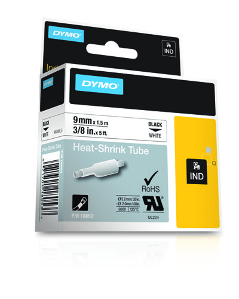 Dymo Tape RhinoPRO Krympslang 9mm Svart/Vit
