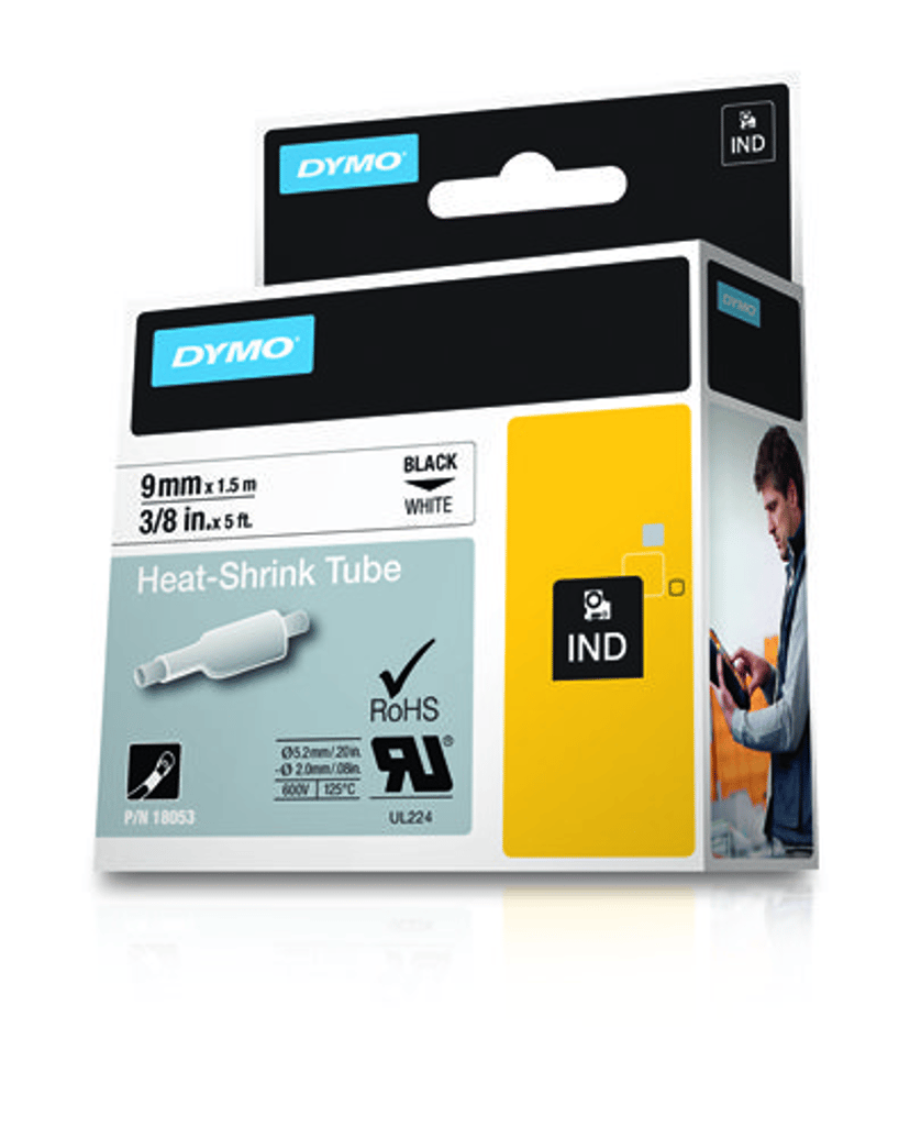 Dymo Tape RhinoPRO Krympslang 9mm Svart/Vit