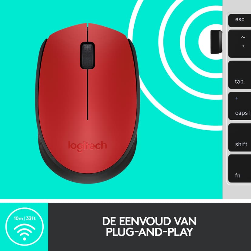 Logitech M171 RF Draadloos Muis Zwart, Rood