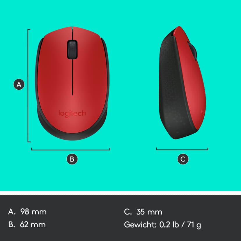 Logitech M171 RF Draadloos Muis Zwart, Rood