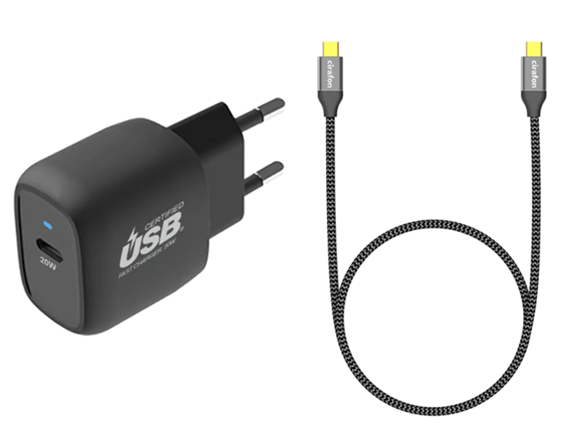 Cirafon Laddare 20W Pd3.0/qc4 +Usb 3.1 Type C 1.2M Gen2 Svart 1.2m