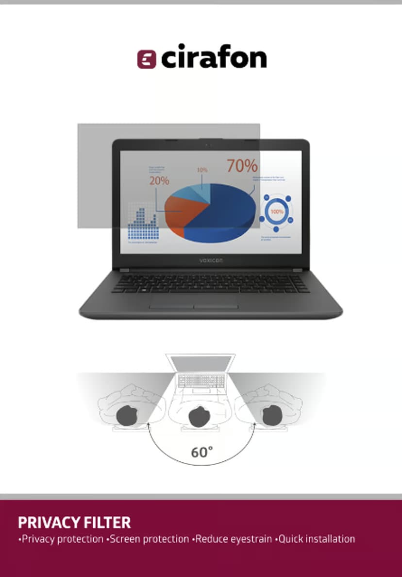Cirafon DPF14-10 schermfilter 35,6 cm (14") Laptop Randloze privacyfilter voor schermen 14" 16:10
