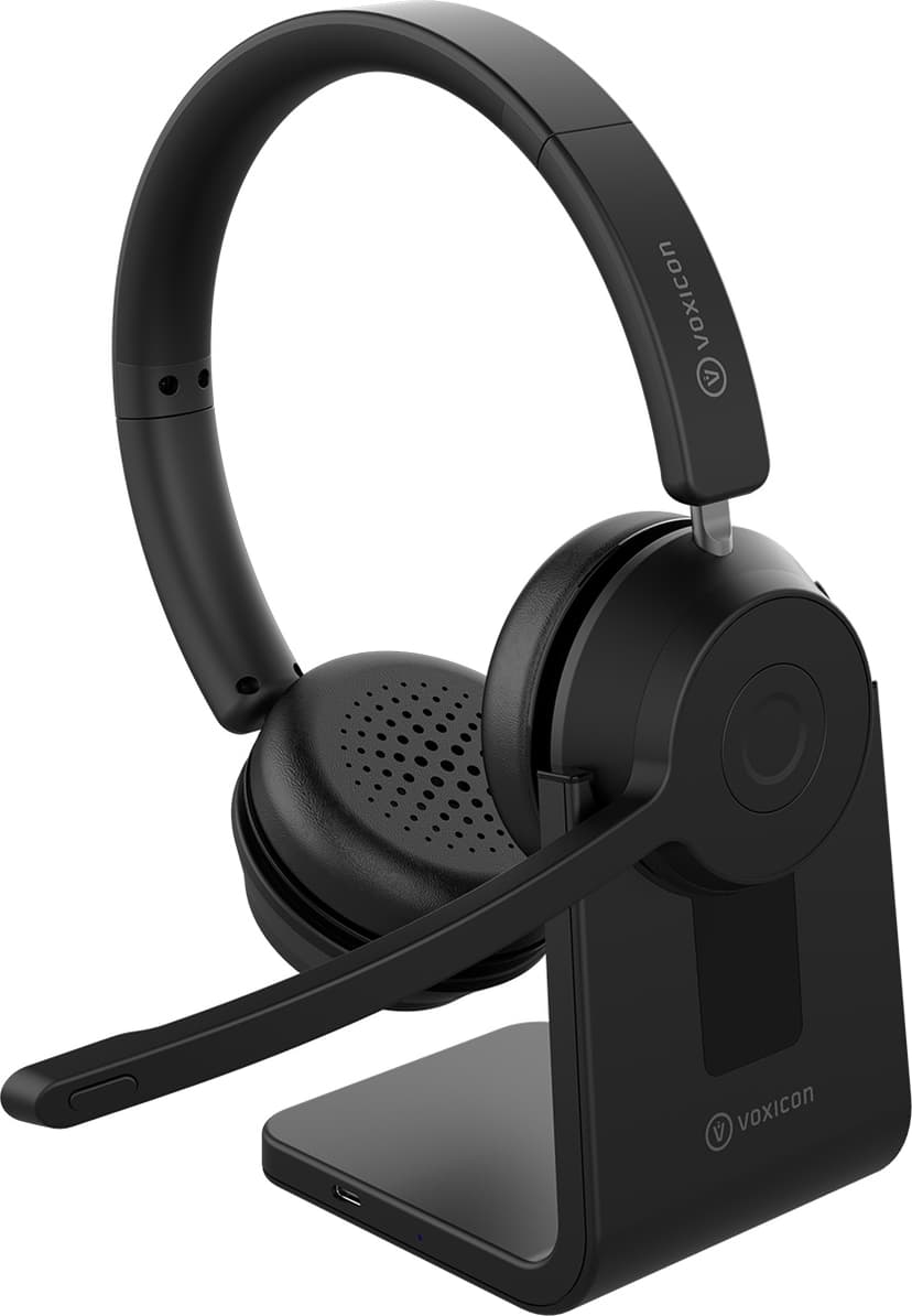 Voxicon VX-P80-B ENC - Bluetooth headset met ondersteuning voor teams & oplaadstation USB-C Zwart