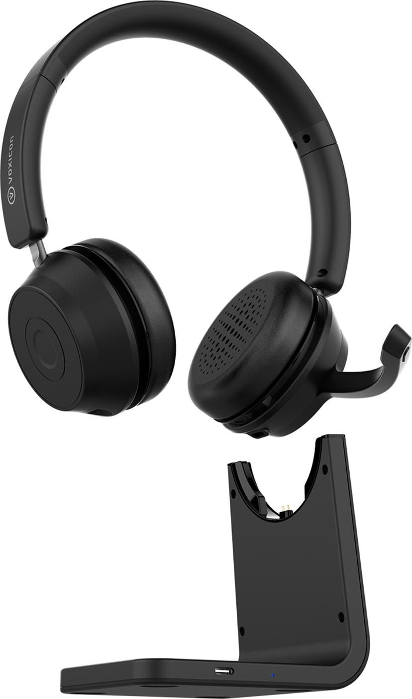 Voxicon VX-P80-B ENC - Bluetooth headset met ondersteuning voor teams & oplaadstation USB-C Zwart