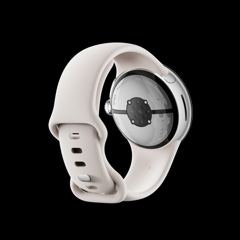 Google Pixel Watch 2 LTE Aluminiumboett i Polished Silver Sportarmband i Porcelain