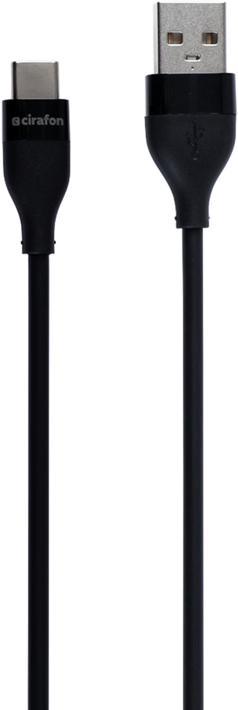 Cirafon Sync/charge cable 2m USB A USB C Musta