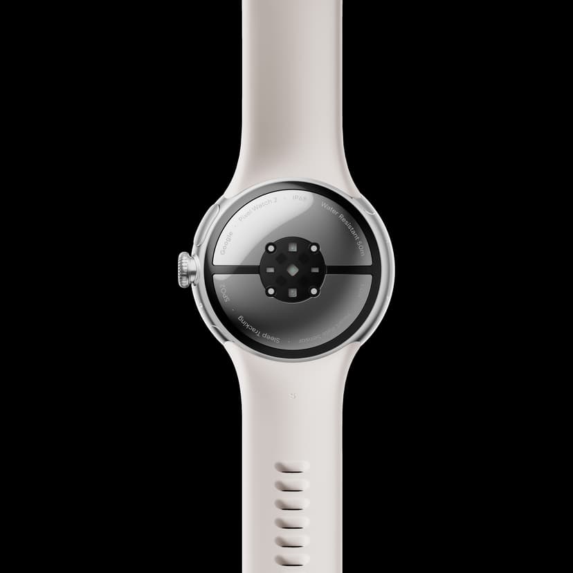 Google Pixel Watch 2 LTE Aluminiumboett i Polished Silver Sportarmband i Porcelain