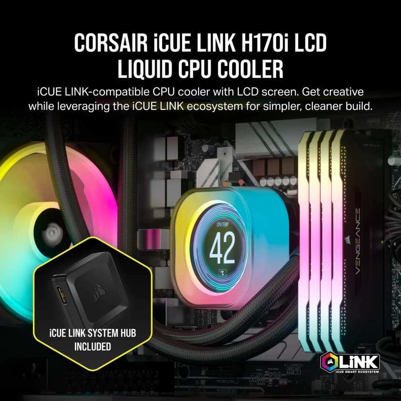 Corsair iCue Link H170i LCD AiO væskekøler Sort