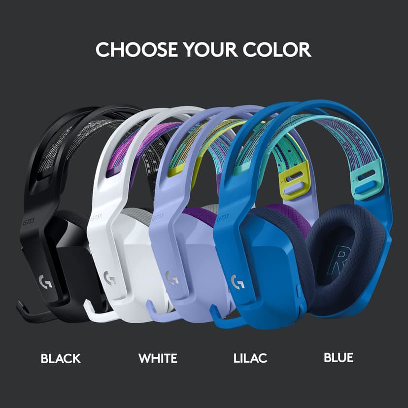 Logitech G733 Lightspeed Wireless RGB Gaming Headset Stereo Hvid