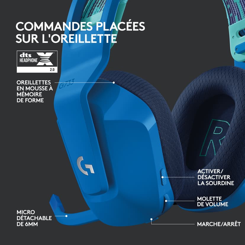 Logitech G733 Lightspeed Wireless RGB Gaming Headset Blå