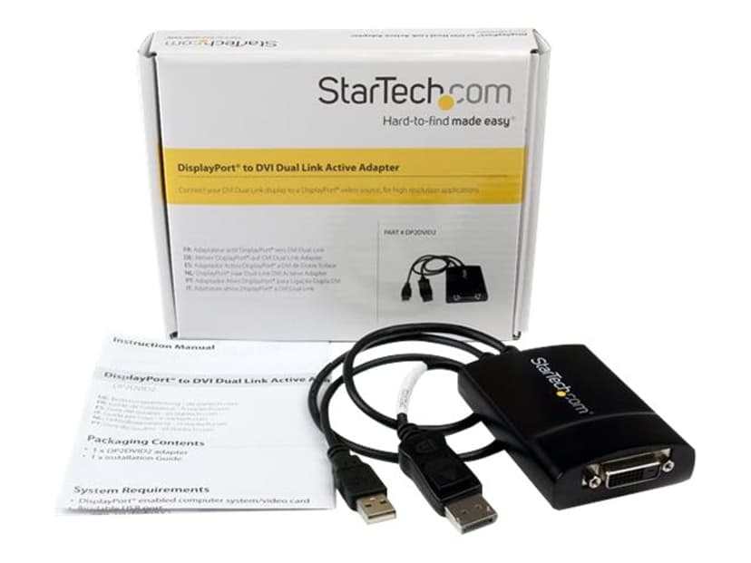 Startech ADAPTER  DISPLAYPORT - DVI DL ACTIVE 0.37m DisplayPort DVI-D Sort
